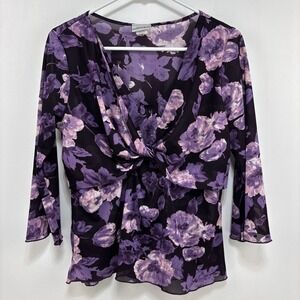VTG Y2K Womens XL Sheer Mesh Blouse Purple Whimsygoth Fairycore Floral Feminine